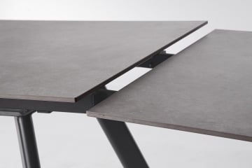 Masă dining extensibilă Jarkko, 8-10 persoane, blat din gresie porțelanată efect marmură și bază din oțel, gri mat, 160-240x90 cm - Img 5