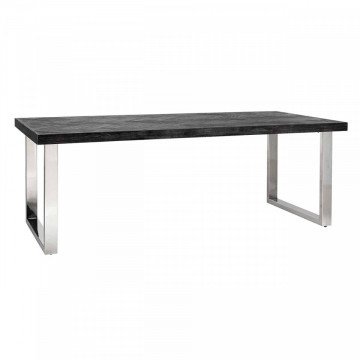 Masa dreptunghiulara cu blat din lemn de stejar Blackbone 77 x 220 x 100 cm gri inchis/argintiu