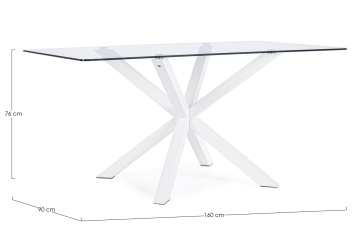 Masă fixă May, dreptunghiulară, pentru 6 persoane, blat din sticlă securizată, picioare metalice albe, 160 x 90 cm - Img 2