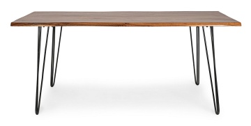 Masă fixă stil Nordic, pentru 8 persoane, cu blat din lemn de acacia și picioare din oțel, 180x90x77 cm - Img 3