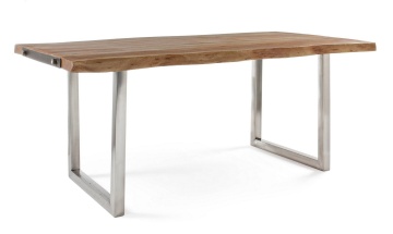 Masă Osbert, 8 locuri, blat din lemn de salcâm cu aspect natural, picioare din oțel inoxidabil, 180x90 cm