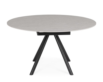 Masă rotundă extensibilă, 2-6 locuri, blat ceramică porțelanată efect marmură, bază din oțel, negru/gri deschis, diametru 87/135 cm - Img 3