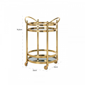 Masuta/Carucior pentru servire din sticla Hendricks, 74,5x55x45 cm, gold - Img 3