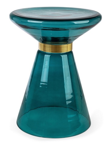 Măsuță de cafea Azmin, rotundă, din sticlă petrol și oțel auriu, diametru 36 cm, 36x46 cm