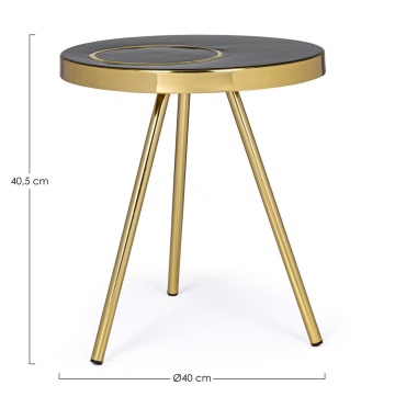 Măsuță de cafea Kesar, rotundă, din oțel alamit și blat emailat Negru, diametru 40 cm - Img 2