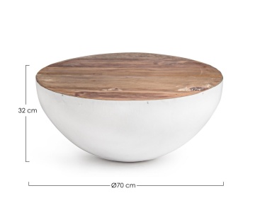 Măsuță de cafea Lancaster, rotundă, diametru 70 cm, din lemn reciclat și oțel, alb, 70x32 cm - Img 2