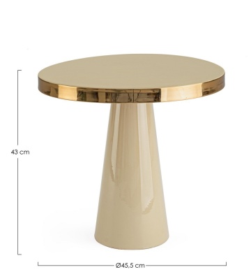 Măsuță de cafea Nandika, rotundă, din oțel emailat ivory, margine placată cu alamă, diametru 45.5 cm, înălțime 43 cm - Img 2