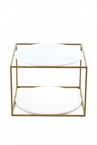Masuta de cafea patrata cu spatiu de depozitare Cody 50x50x36 cm alb/auriu - Img 2