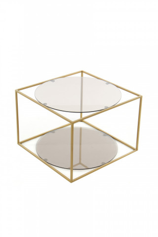 Masuta de cafea patrata din sticla cu spatiu de depozitare Cody 50x50x36 cm gri/auriu