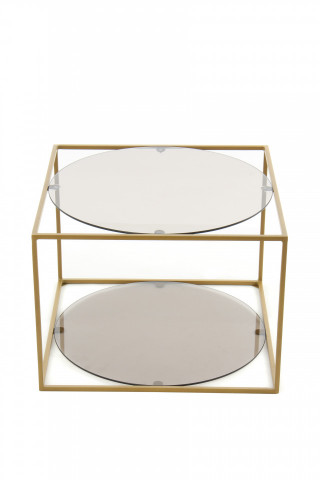Masuta de cafea patrata din sticla cu spatiu de depozitare Cody 50x50x36 cm gri/auriu - Img 2