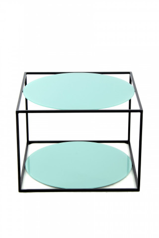 Masuta de cafea patrata din sticla cu spatiu de depozitare Cody 50x50x36 cm verde/negru - Img 2