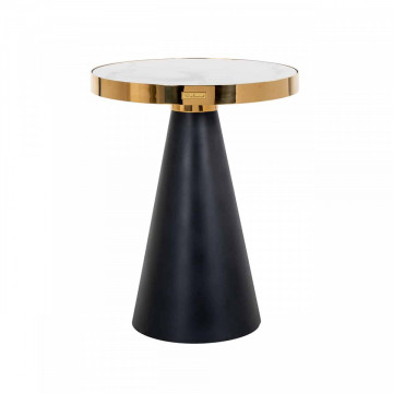 Masuta de cafea rotunda din marmură si otel Odin 55x45x45 cm alb/negru