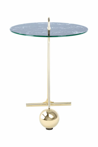 Masuta de cafea rotunda din sticla Pendulum 46x46x60 cm negru/auriu - Img 2