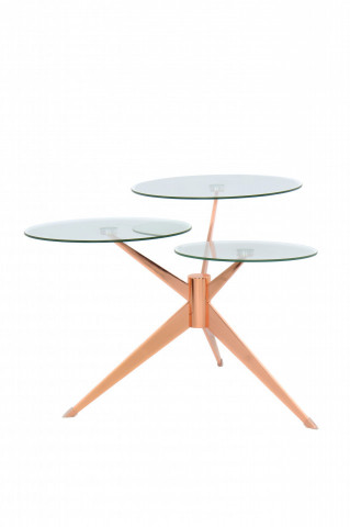 Masuta de cafea triplet rotunda din sticla 75x75x46 cm transparenta/Coral