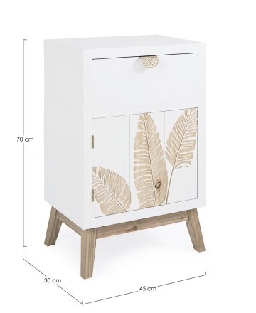 Noptiera Folium, 1 ușă și 1 sertar, din lemn de brad cu decor manual, 45x30x70 cm - Img 2
