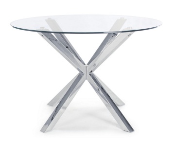 Picioare metalice cromate masă fixă May, rotundă, pentru 4 persoane, blat din sticlă securizată, diametru 114 cm - Img 3