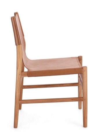Scaun Caroline, din lemn de tec și piele naturală, Cognac, 48x58x85 cm - Img 6