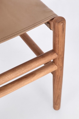 Scaun Caroline, din lemn de tec și piele naturală, Taupe, 48x58x85 cm - Img 8