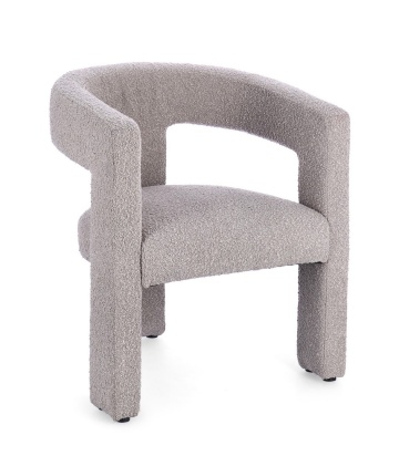 Scaun cu brațe Arabella, din stofă bouclé, gri perlat, 64x56x75 cm