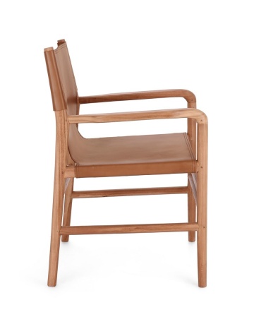 Scaun cu brațe Caroline, din lemn de tec și piele naturală, Taupe, 57x58x85 cm - Img 6