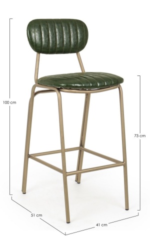 Scaun de bar Addy, căptușit, cu ținte, din piele ecologică, verde închis, 41x51x100 cm - Img 2