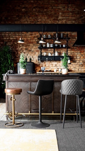 Scaun de bar cu șezut din piele naturală și structură din oțel, finisaj cupru, diametru 42 cm, înălțime 80 cm - Img 6