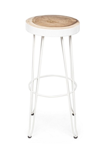 Scaun de bar, design nordic, din lemn masiv și oțel vopsit electrostatic, alb, înălțime 74 cm - Img 3