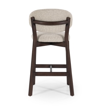 Scaun de bar Mikky din Tesatura taupe si lemn de stejar maro - Img 6
