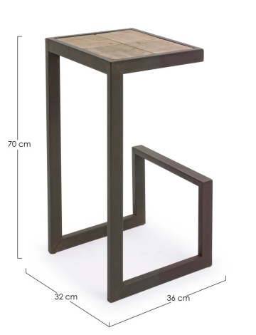 Scaun de bar Nordic din metal și lemn de brad, 36x32x70 cm - Img 2
