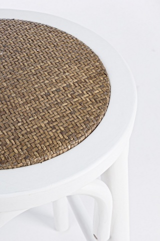 Scaun de bar rotund, din lemn de ulm cu șezut din ratan natural, alb, diametru 40 cm, înălțime 73 cm - Img 4