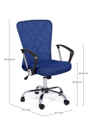Scaun de birou Brisbane, reglabil, cu brațe, din mesh, bază metalică cromată, albastru - Img 2