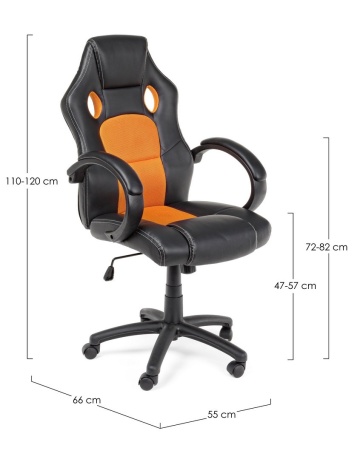 Scaun de birou Racing, reglabil pe înălțime, cu suport lombar, din plasă și piele ecologică, negru cu portocaliu - Img 2