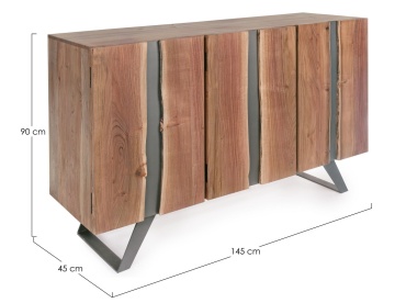 Servanta Aron cu 3 uși, lemn de salcâm cu inserții metalice și picioare din oțel, 145x45x90 cm - Img 2