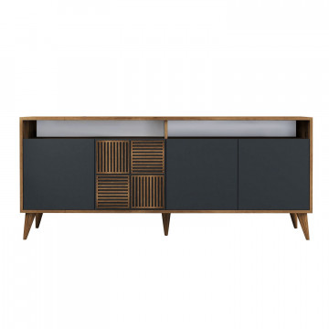 Servanta din pal melaminat Milano nuc si antracit 180x78,6x35 cm - Img 7