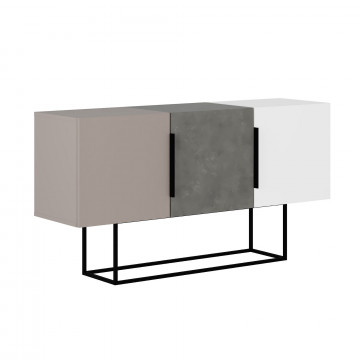 Servanta din pal melaminat Tontini gri, alb, mocha deschis 150x79,5x42 cm