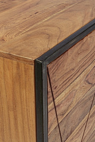 Servanta Egon, 3 uși, stil nordic, din lemn de acacia și oțel, 145x40x76 cm - Img 6