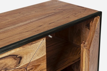 Servanta Egon, 4 uși, stil nordic, din lemn de acacia și oțel, 175x40x76 cm - Img 7
