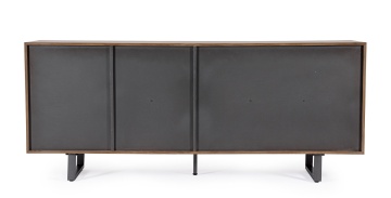 Servanta Garwood, 3 uși și 3 sertare, din MDF furniruit cu stejar, finisaj natural, picioare din oțel, 180x42x75 cm - Img 3