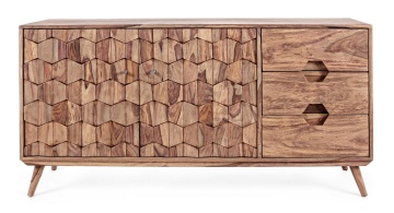 Servanta Kant, cu 2 uși și 3 sertare, din lemn de sheesham, finisaj natural, 145x40x77 cm - Img 3