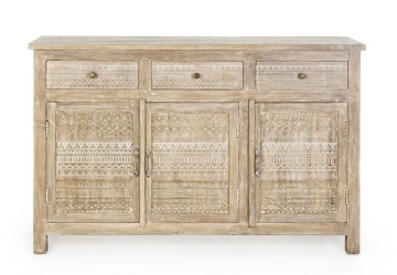 Servanta Mayra, cu 3 uși și 3 sertare, din lemn de mango sculptat manual, finisaj nitrocelulozic, 135x40x85 cm - Img 3