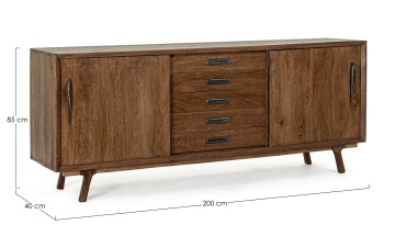 Servanta Sherman, 2 uși culisante și 5 sertare, lemn de mango, 200x40x85 cm - Img 2
