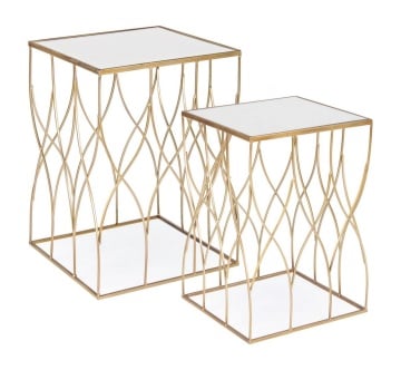 Set 2 Măsuțe de cafea pătrate Elenor, metal și sticlă, laturi 36 și 41 cm - Img 3