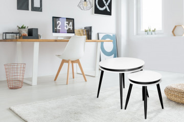 Set 2 masute de cafea rotunde din lemn de plop Suri 40x40x44 cm alb/negru - Img 3