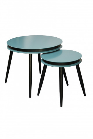 Set 2 masute de cafea rotunde din lemn de plop Suri 40x40x44 cm petrol/negru - Img 1
