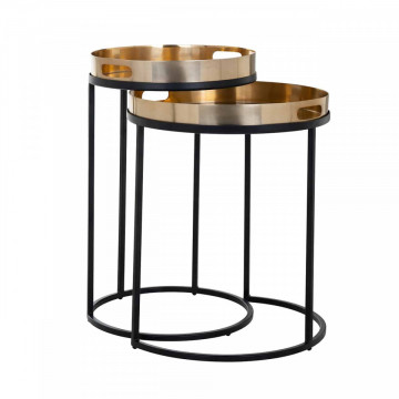 Set 2 masute de cafea rotunde din metal Lewis 57x35,5x35,5 cm negru/alama - Img 1