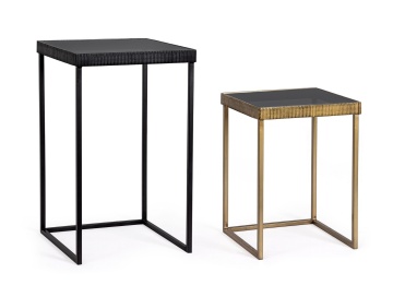 Set 2 Măsuțe de cafea Yamir pătrate, din oțel și sticlă securizată, laturi 35 cm și 40 cm