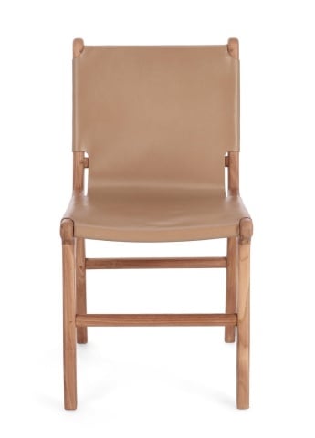 Set 2 scaune Eugenie, din lemn de tec și piele naturală, taupe, 46 x 59 x 85 cm - Img 4
