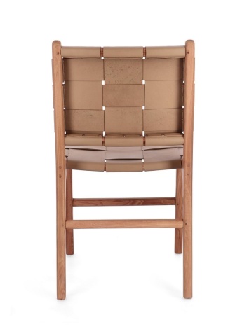 Set 2 scaune Joanna, din lemn de tec și piele naturală, taupe, 46 x 59 x 85 cm - Img 5