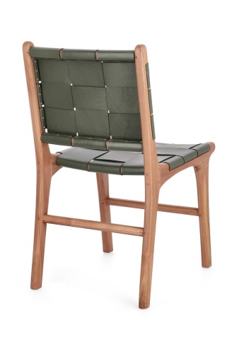 Set 2 scaune Joanna, din lemn de tec și piele naturală, verde, 46 x 59 x 85 cm - Img 2