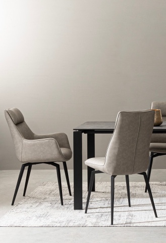 Set 2 scaune Lawrence, piele ecologică și picioare din oțel vopsit, taupe, 48x64x92 cm - Img 8